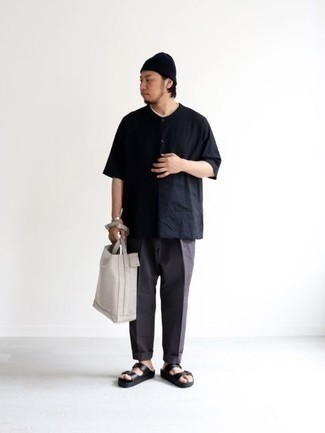 Мужская черная рубашка с коротким рукавом от Wooyoungmi