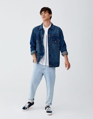 Мужская темно-синяя джинсовая куртка-рубашка от Off-White