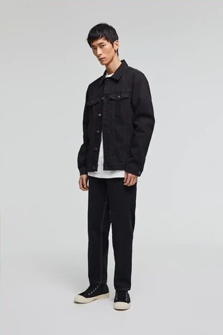 Мужская черная джинсовая куртка от D-struct