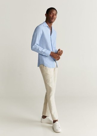 Мужская голубая рубашка с длинным рукавом от Gucci