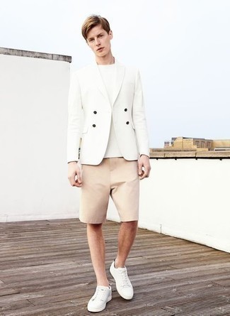 Мужской белый двубортный пиджак от Eleventy