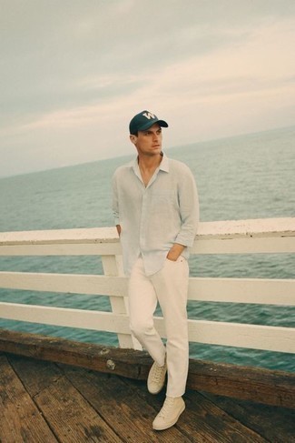Мужская голубая льняная рубашка с длинным рукавом от Karl Lagerfeld