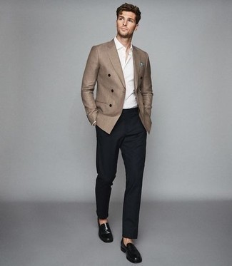 Мужской светло-коричневый двубортный пиджак от Brioni