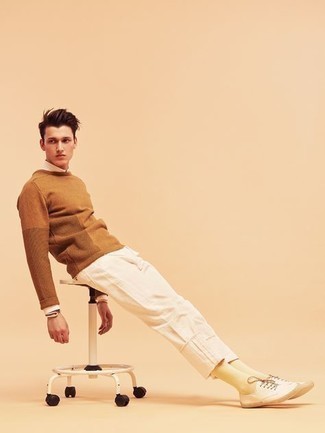 Мужской светло-коричневый свитер с круглым вырезом от Barena