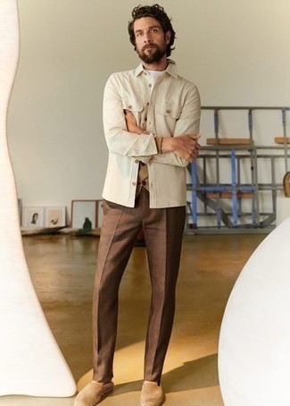 Мужская бежевая рубашка с длинным рукавом от Polo Ralph Lauren