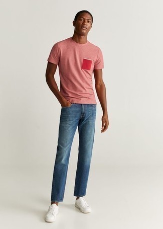 Мужская розовая футболка с круглым вырезом от Calvin Klein 205W39nyc