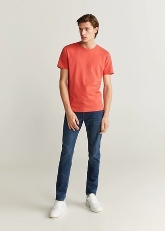 Мужская оранжевая футболка с круглым вырезом от VISVIM