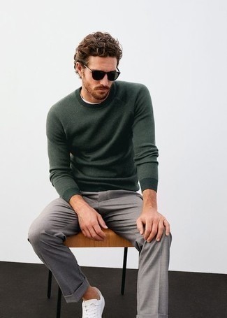 Мужской темно-зеленый свитер с круглым вырезом от Stephan Schneider