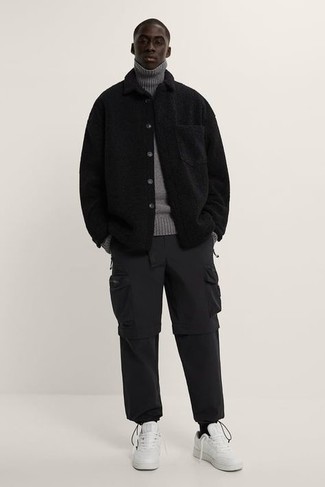 Мужская черная куртка-рубашка от Pull&Bear