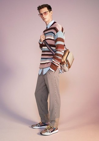 Мужской разноцветный свитер с круглым вырезом в горизонтальную полоску от Pringle Of Scotland