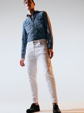 Мужские белые зауженные джинсы от Pierre Balmain