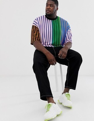 Мужская разноцветная футболка с круглым вырезом в вертикальную полоску от Fila