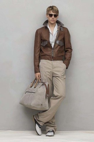 Мужской коричневый кожаный бомбер от Polo Ralph Lauren