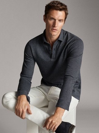 Мужской темно-серый свитер с воротником поло от Karl Lagerfeld