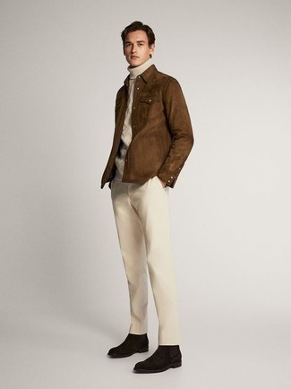 Мужская коричневая замшевая куртка-рубашка от VISVIM