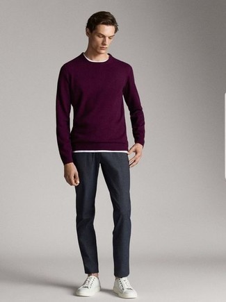 Мужской темно-пурпурный свитер с круглым вырезом от CP Company
