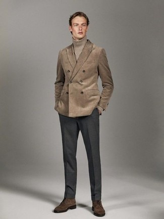 Мужской светло-коричневый вельветовый двубортный пиджак от Tagliatore