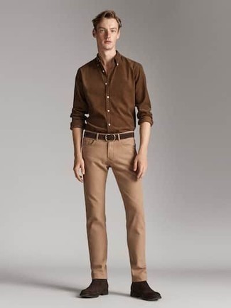 Мужская коричневая рубашка с длинным рукавом от GREG