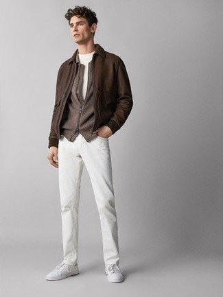 Мужские белые низкие кеды из плотной ткани от Saint Laurent