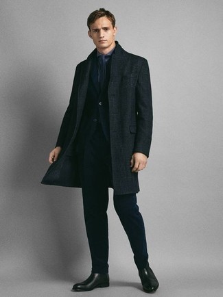 Черное длинное пальто в шотландскую клетку от Calvin Klein 205W39nyc