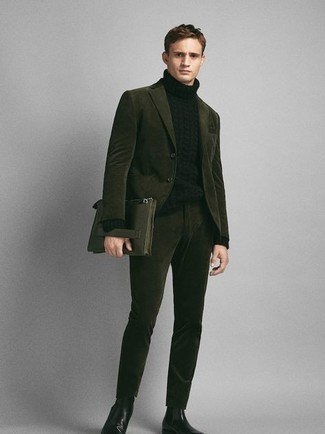Мужской оливковый кожаный мужской клатч от Valentino