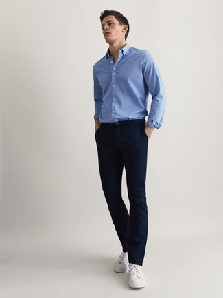 Мужская голубая рубашка с длинным рукавом от Ermenegildo Zegna