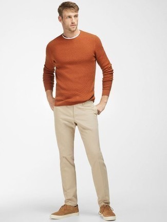 Мужской оранжевый свитер с круглым вырезом от Tomas Maier