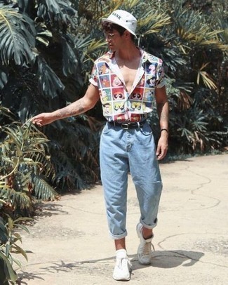 Мужская разноцветная рубашка с коротким рукавом с принтом от Valentino
