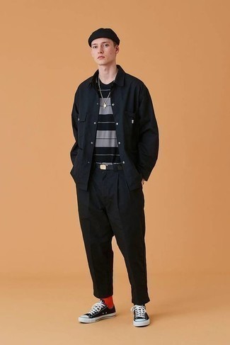 Мужская черная футболка с круглым вырезом в горизонтальную полоску от Karl Lagerfeld