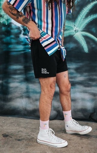 Мужская разноцветная рубашка с коротким рукавом в вертикальную полоску от Polo Ralph Lauren