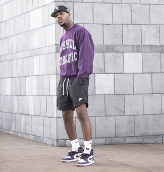 Мужские фиолетовые кожаные высокие кеды от adidas