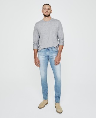 Мужские голубые зауженные джинсы от Saint Laurent