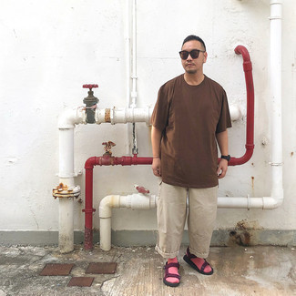 Мужская коричневая футболка с круглым вырезом от Yohji Yamamoto