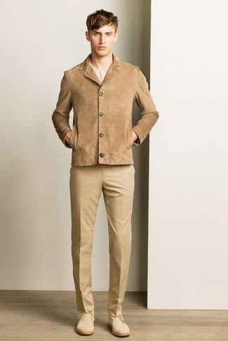 Мужская светло-коричневая замшевая куртка-рубашка от Gucci