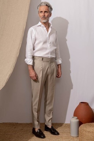 Мужская белая льняная рубашка с длинным рукавом от Barba