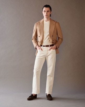 Мужской светло-коричневый двубортный пиджак от Lardini