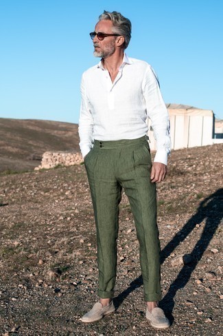 Мужские оливковые льняные классические брюки от Boglioli