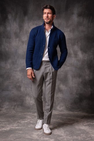 Мужской темно-синий вязаный пиджак от Corneliani
