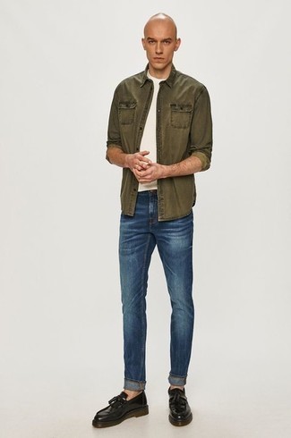 Мужская оливковая джинсовая рубашка от Saint Laurent