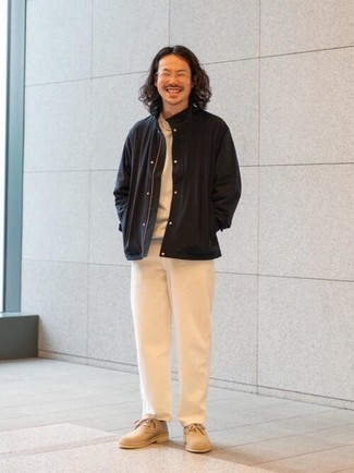 Как носить университетскую куртку с ботинками дезертами