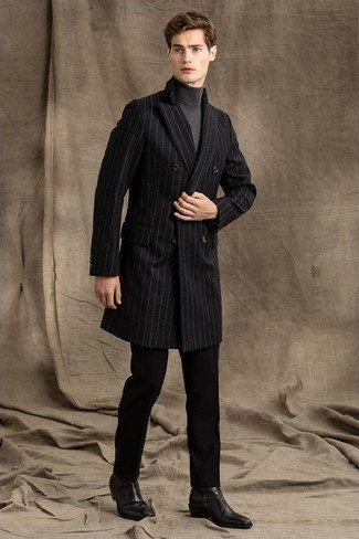 С чем носить длинное пальто в вертикальную полоску