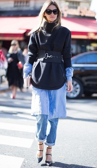 С чем носить платье-рубашку в вертикальную полоску