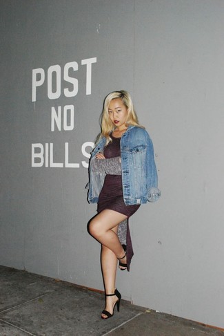 С чем носить фиолетовое облегающее платье