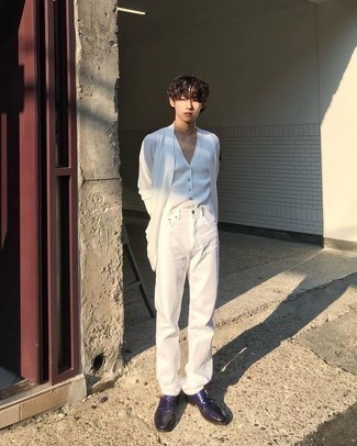 С чем носить фиолетовые кожаные туфли дерби