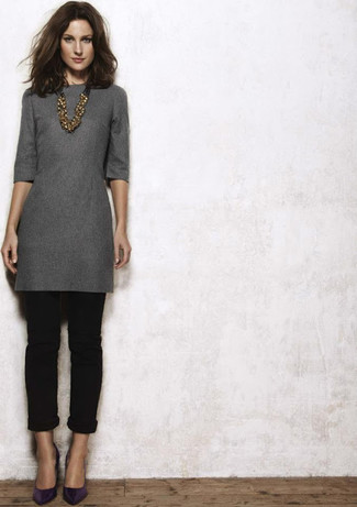 С чем носить фиолетовые кожаные туфли