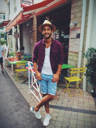 Какие плимсоллы носить с фиолетовой рубашкой с длинным рукавом мужчине