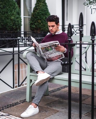 С чем носить фиолетовый свитер мужчине