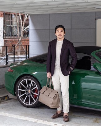 С чем носить фиолетовую шерстяную куртку мужчине