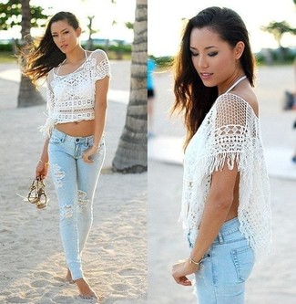 С чем носить бело-черный бикини-топ