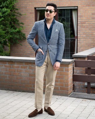 Какие лоферы носить с бело-черным пиджаком мужчине